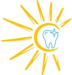 Stylized sun with tooth icon in center, representing dental care and bright smiles.