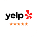 Yelp logo with five gold stars rating for Cielo Dental & Orthodontics